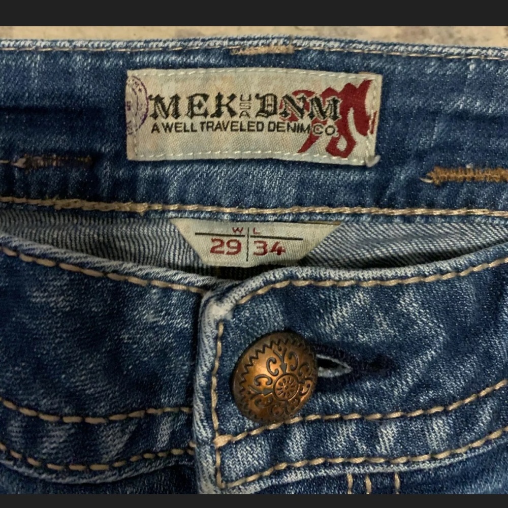 MEK DENIM Mens Flap Pocket Straight Leg Blue Jeans - Picture 4 of 4